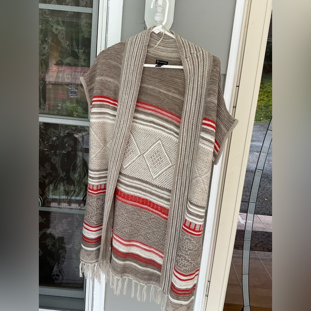 New Directions Sweater Women's Small Vest Cardigan Knit Colorful Fringes EUC